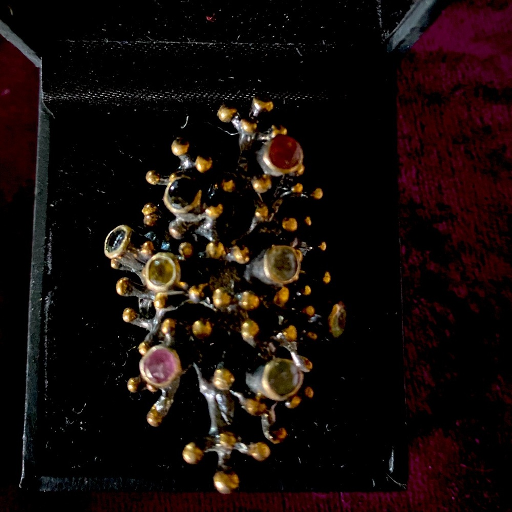 One of a kind multi precious gem cocktail ring